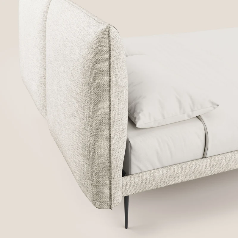 Jolie lit à double panneau et pieds hauts en métal en tissu détachable T18 crème