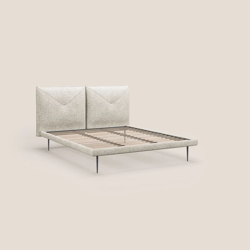 Jolie lit à double panneau et pieds hauts en métal en tissu détachable T18 crème