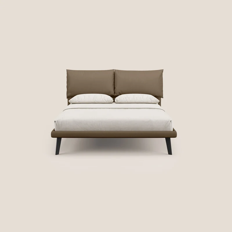 Astrid lit rembourré avec pieds en bois en microfibre détachable T11 marron