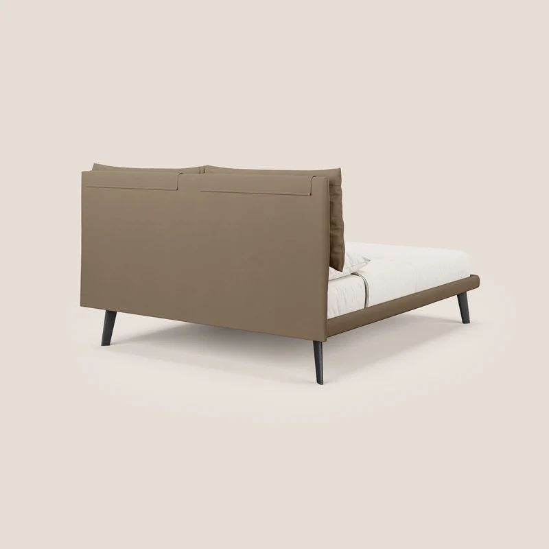 Astrid lit rembourré avec pieds en bois en microfibre détachable T11 marron