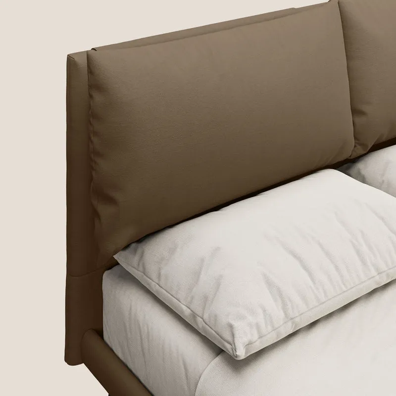 Astrid lit rembourré avec pieds en bois en microfibre détachable T11 marron