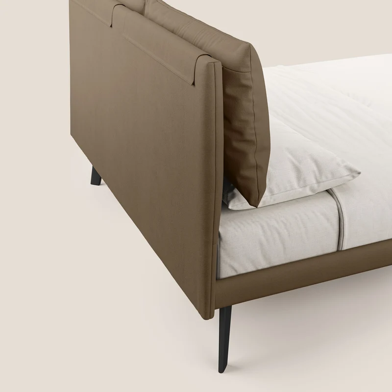 Astrid lit rembourré avec pieds en bois en microfibre détachable T11 marron