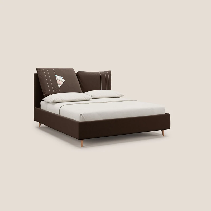 Nathan lit coffre avec coussins réglables et poches en microfibre velours imperméable T09 marron