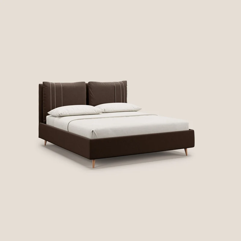 Nathan lit coffre avec coussins réglables et poches en microfibre velours imperméable T09 marron