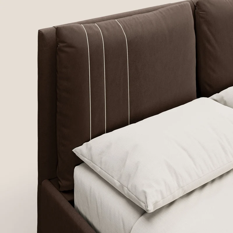 Nathan lit coffre avec coussins réglables et poches en microfibre velours imperméable T09 marron