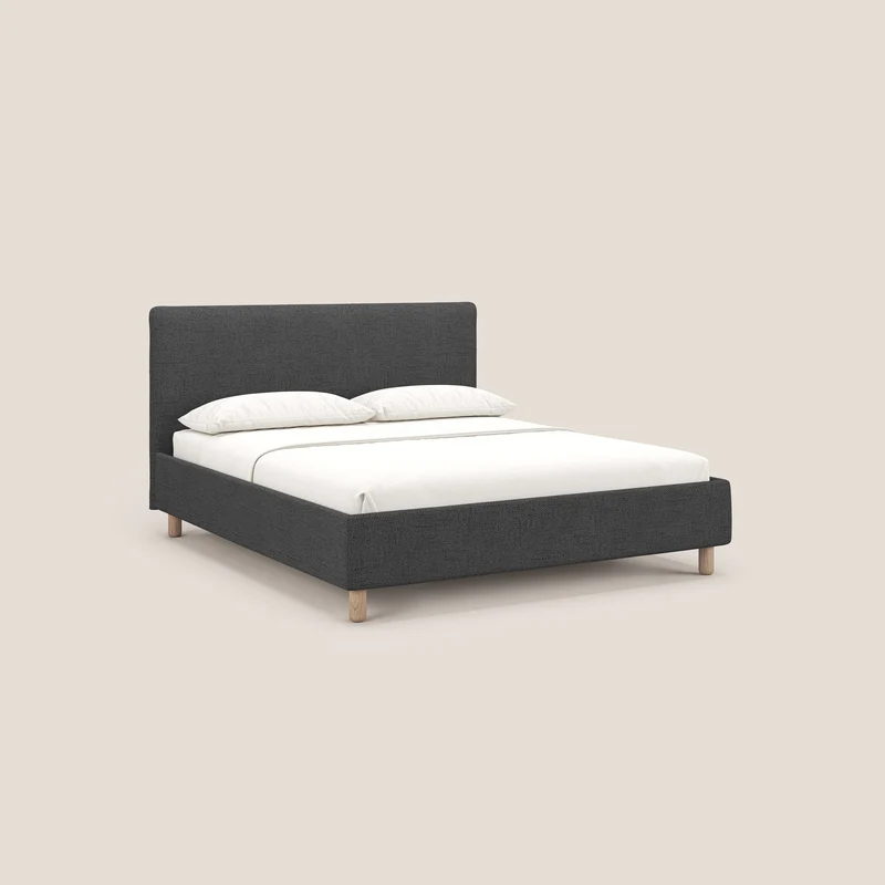 Serena lit coffre scandinave compact en tissu flammé imperméable T03 gris