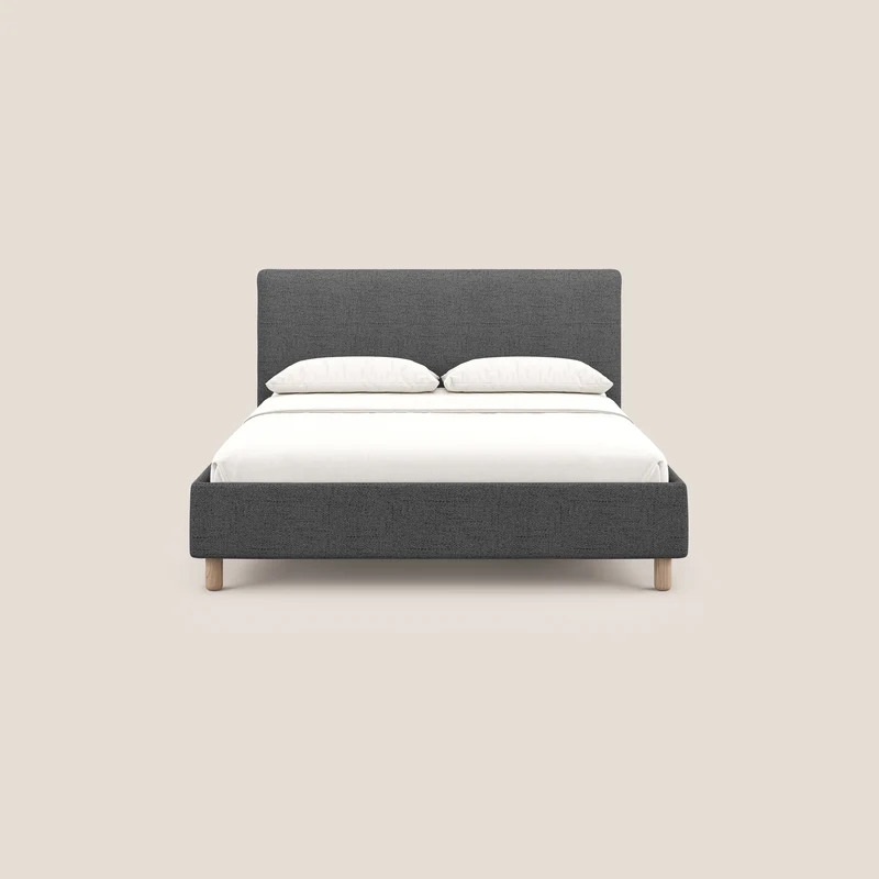 Serena lit coffre scandinave compact en tissu flammé imperméable T03 gris