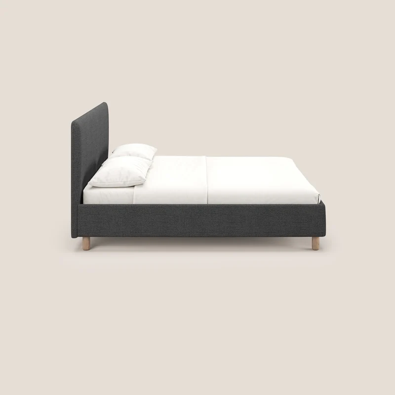 Serena lit coffre scandinave compact en tissu flammé imperméable T03 gris