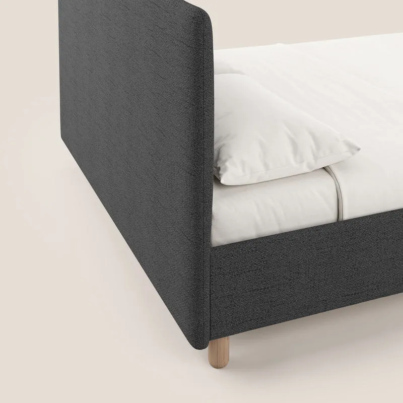 Serena lit coffre scandinave compact en tissu flammé imperméable T03 gris