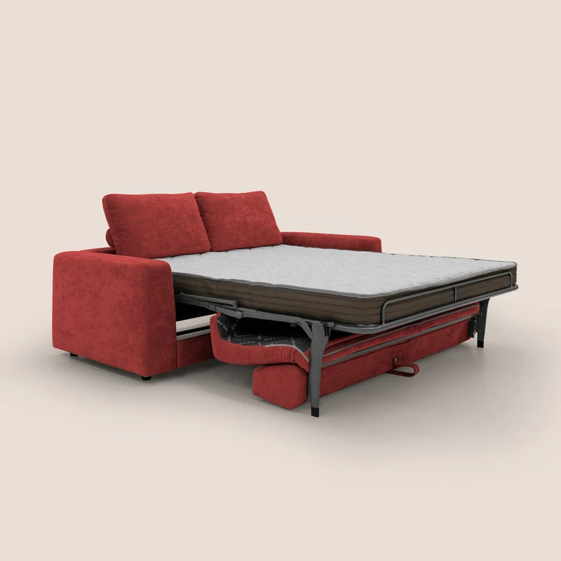 Freia Canapé convertible minimaliste matelas h15cm aux dossiers moelleux en tissu imperméable T14 rouge