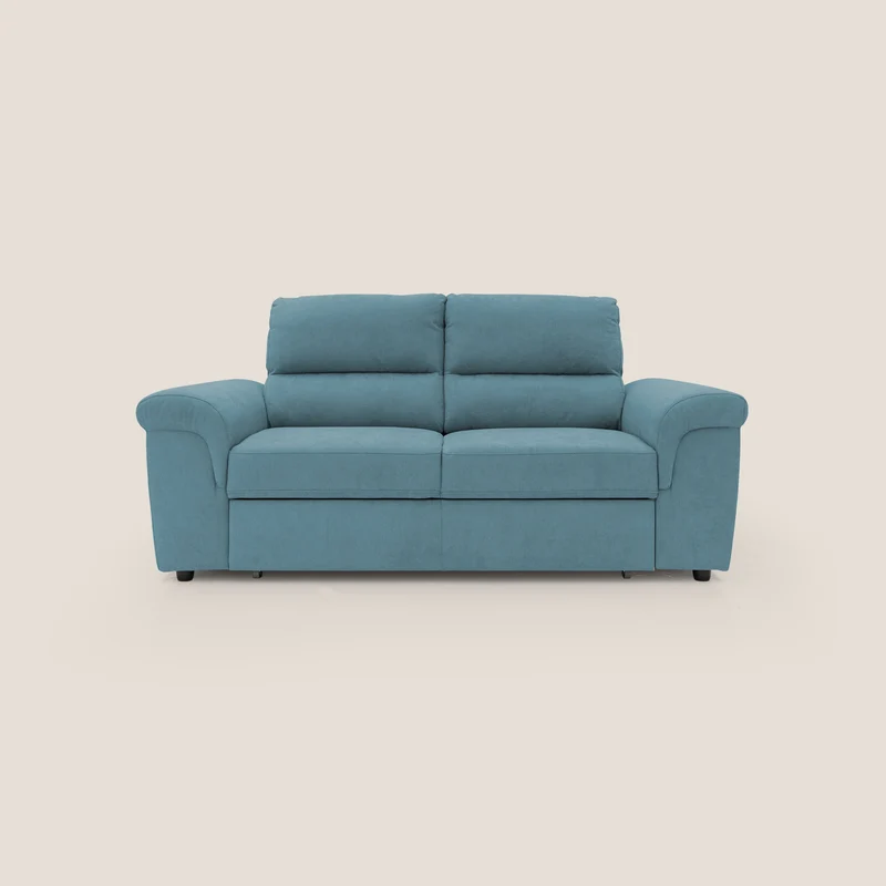 Minerva canapé linéaire avec pouf extractible en tissu doux imperméable T02 bleu ciel