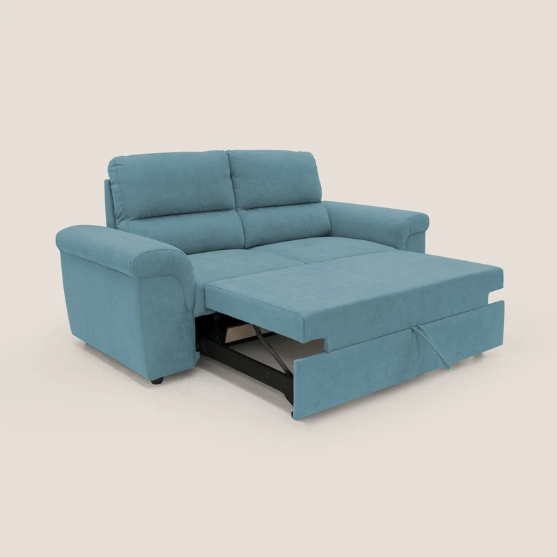Minerva canapé linéaire avec pouf extractible en tissu doux imperméable T02 bleu ciel