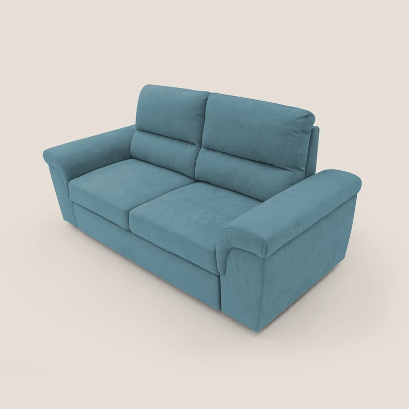 Minerva canapé linéaire avec pouf extractible en tissu doux imperméable T02 bleu ciel