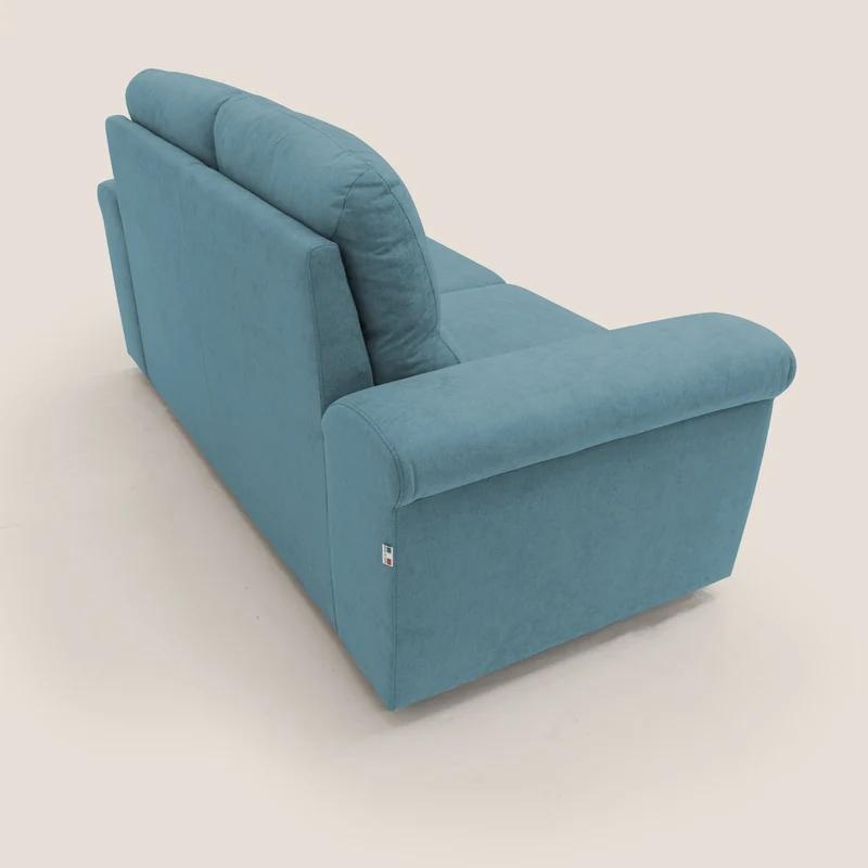Minerva canapé linéaire avec pouf extractible en tissu doux imperméable T02 bleu ciel