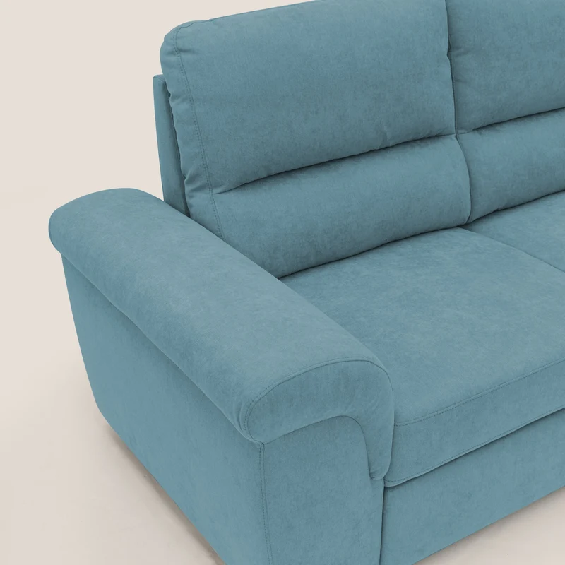 Minerva canapé linéaire avec pouf extractible en tissu doux imperméable T02 bleu ciel
