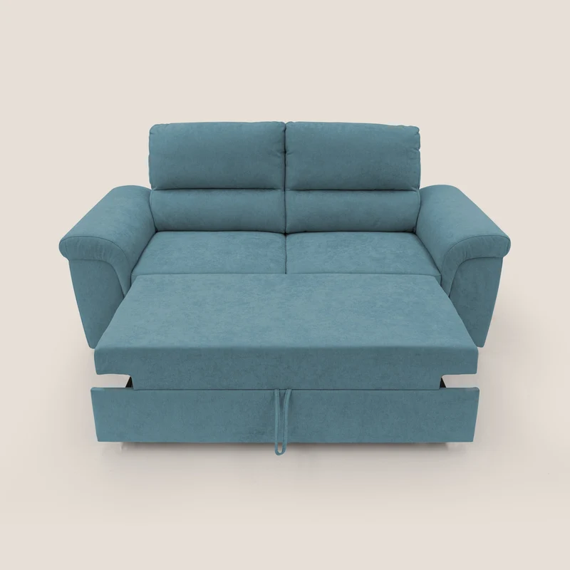 Minerva canapé linéaire avec pouf extractible en tissu doux imperméable T02 bleu ciel