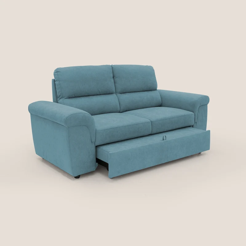 Minerva canapé linéaire avec pouf extractible en tissu doux imperméable T02 bleu ciel