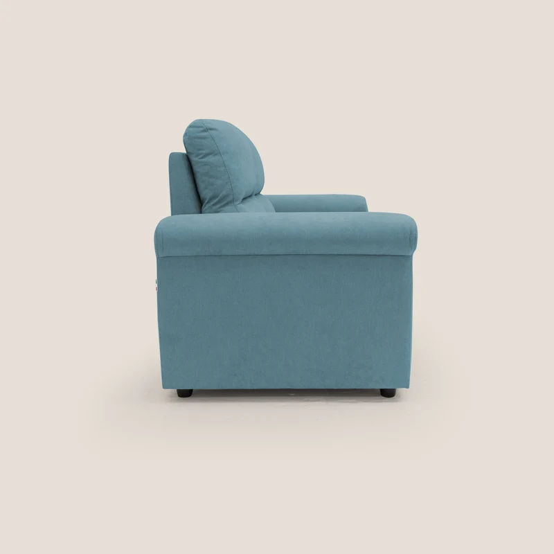 Minerva canapé linéaire avec pouf extractible en tissu doux imperméable T02 bleu ciel