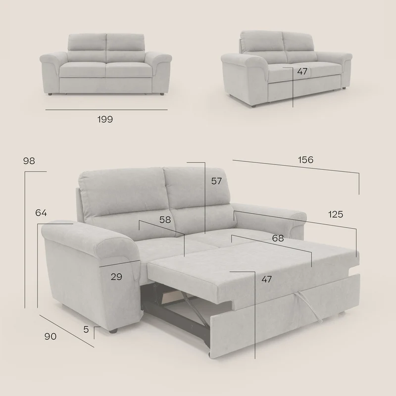 Minerva canapé linéaire avec pouf extractible en tissu doux imperméable T02 bleu ciel