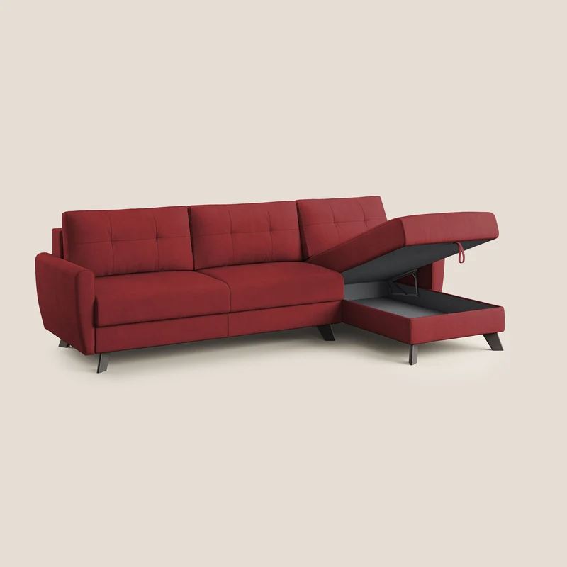Callisto Canapé d'angle convertible en tissu doux imperméable T02 rouge