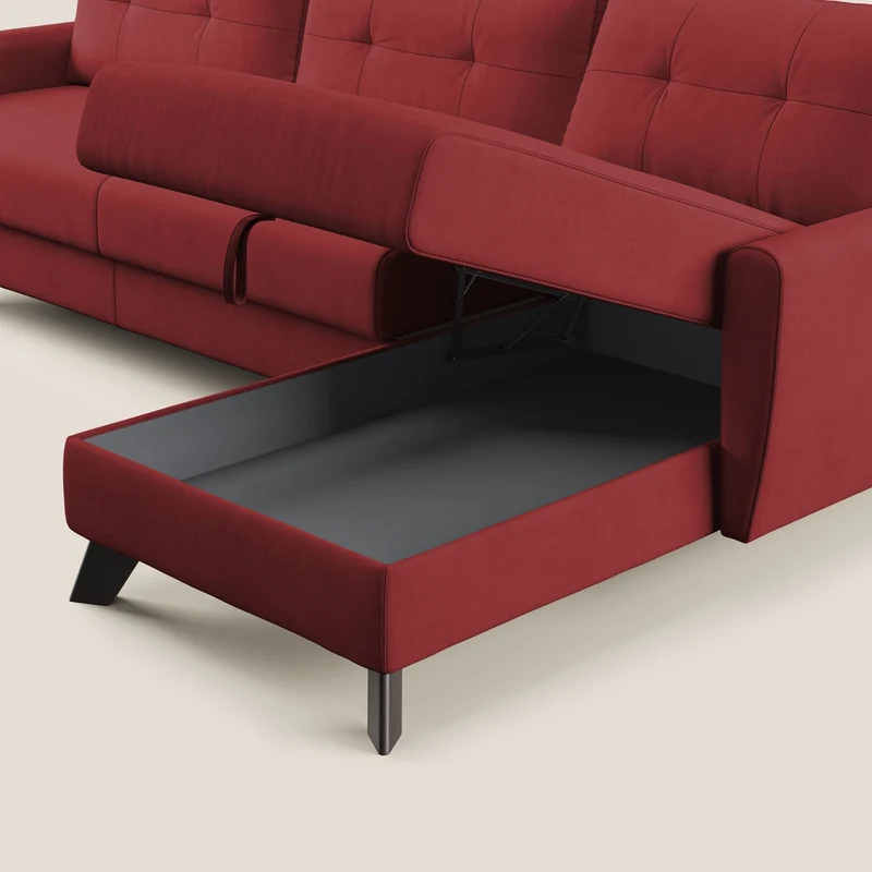 Callisto Canapé d'angle convertible en tissu doux imperméable T02 rouge