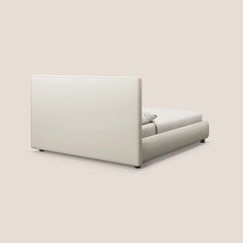 Minato lit coffre avec tête de lit capitonnée en similicuir imperméable T04 blanc
