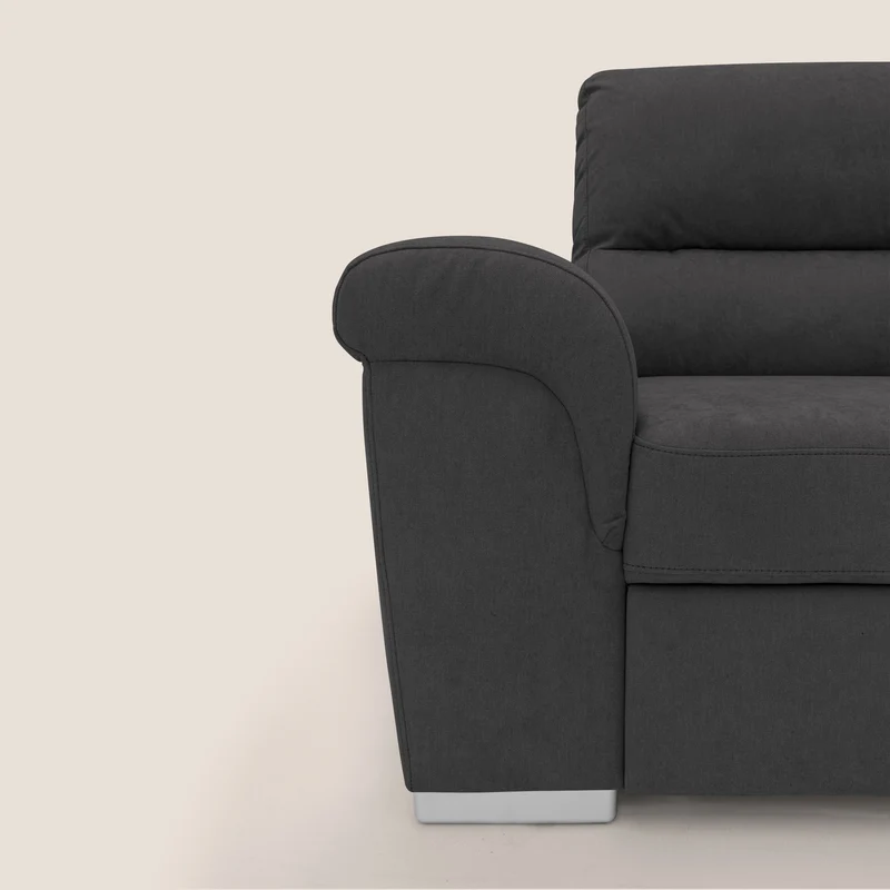 Minerva canapé d'angle avec angle et pouf extractible en tissu doux imperméable T02 noir