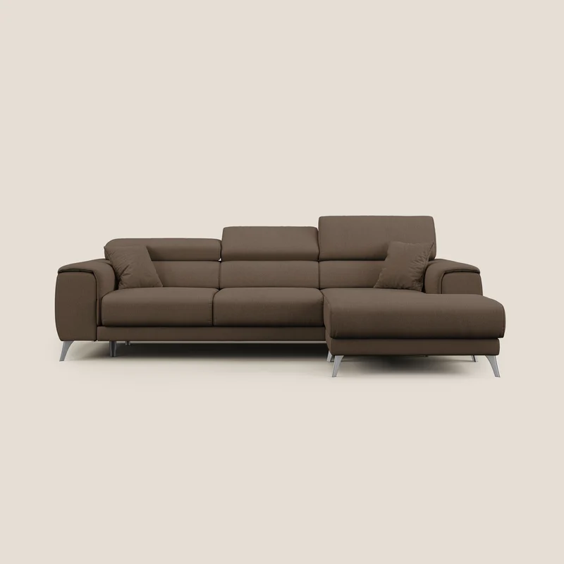 Fusion Canapé d'angle avec assises amovibles en tissu doux antitache T05 marron