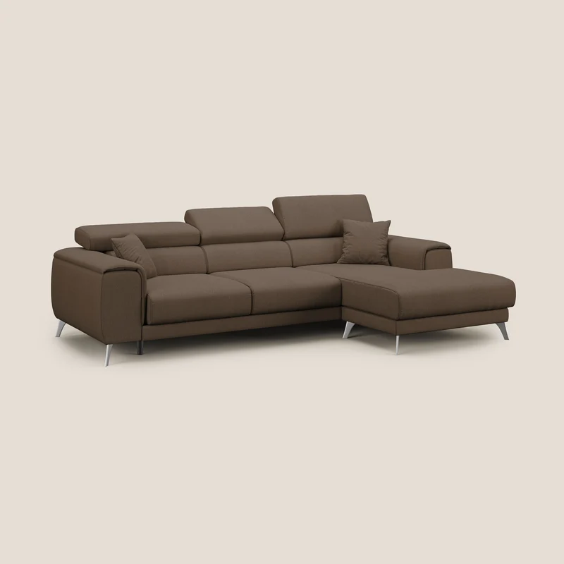 Fusion Canapé d'angle avec assises amovibles en tissu doux antitache T05 marron