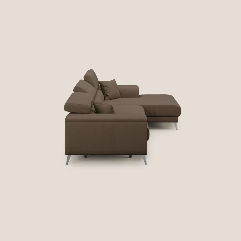 Fusion Canapé d'angle avec assises amovibles en tissu doux antitache T05 marron