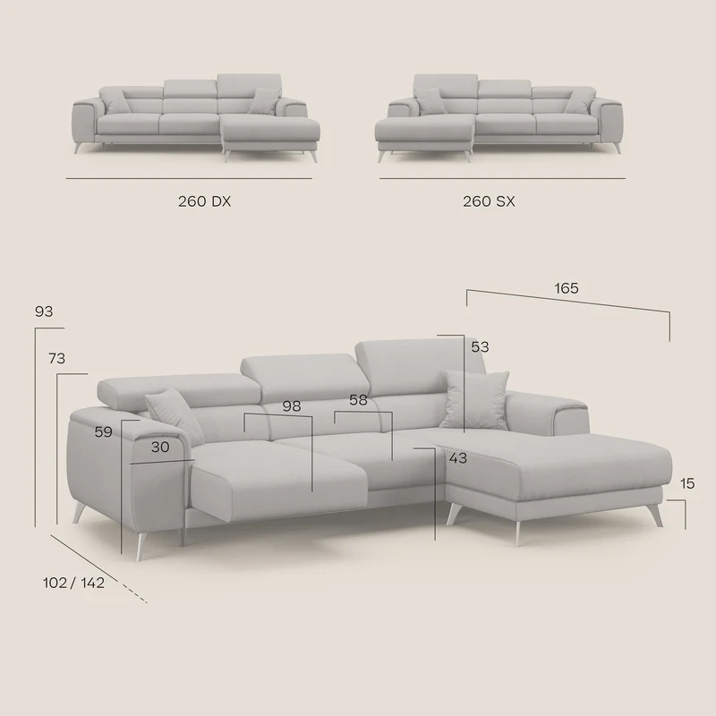 Fusion Canapé d'angle avec assises amovibles en tissu doux antitache T05 marron