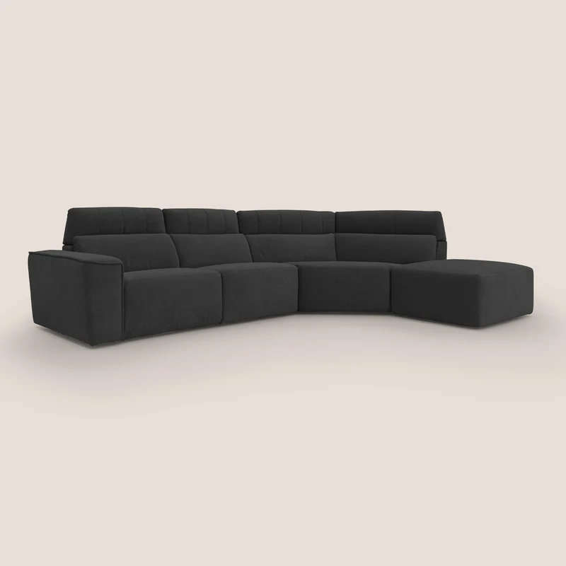 Clark Canapé d'angle avec option relax électrique en tissu imperméable et détachable T17 noir