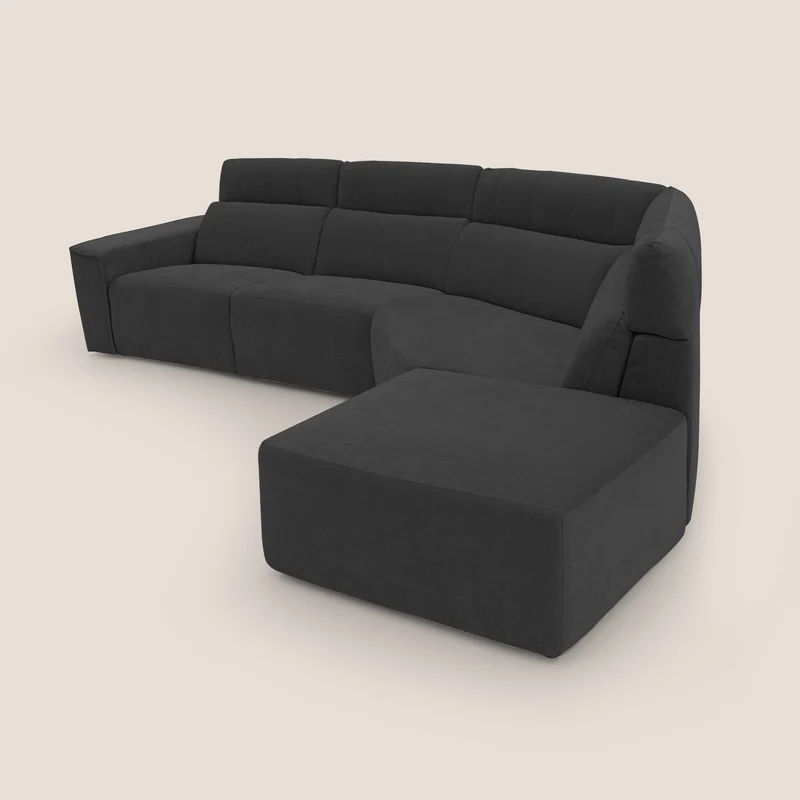 Clark Canapé d'angle avec option relax électrique en tissu imperméable et détachable T17 noir