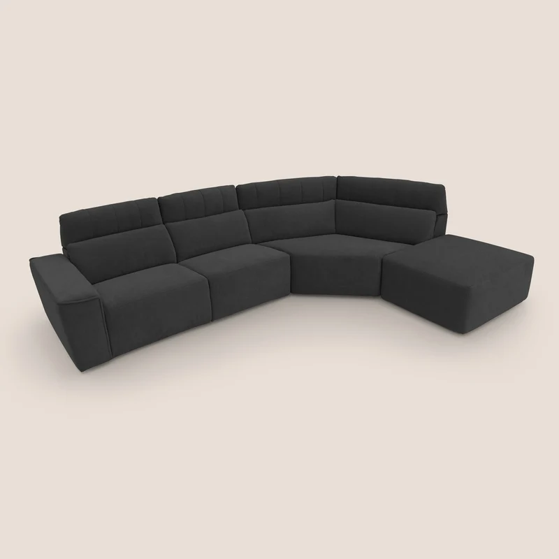 Clark Canapé d'angle avec option relax électrique en tissu imperméable et détachable T17 noir