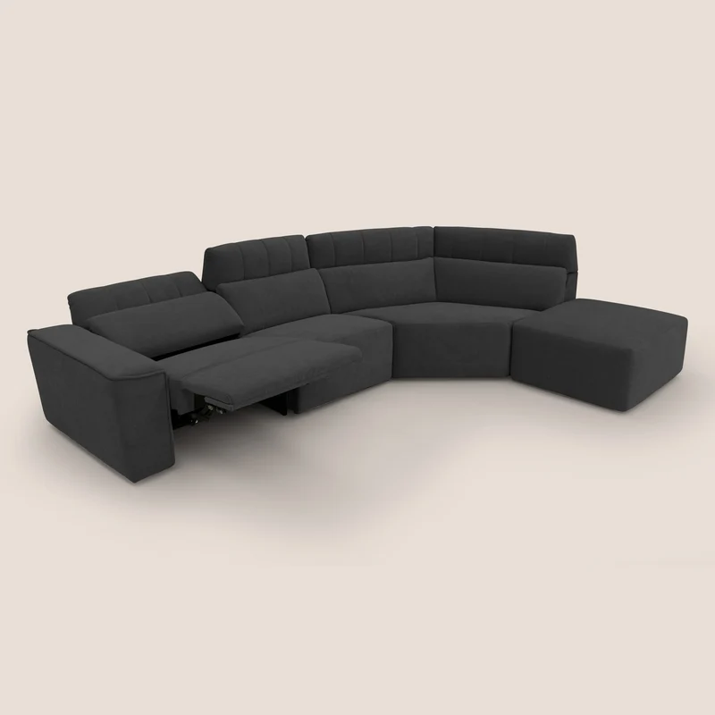 Clark Canapé d'angle avec option relax électrique en tissu imperméable et détachable T17 noir