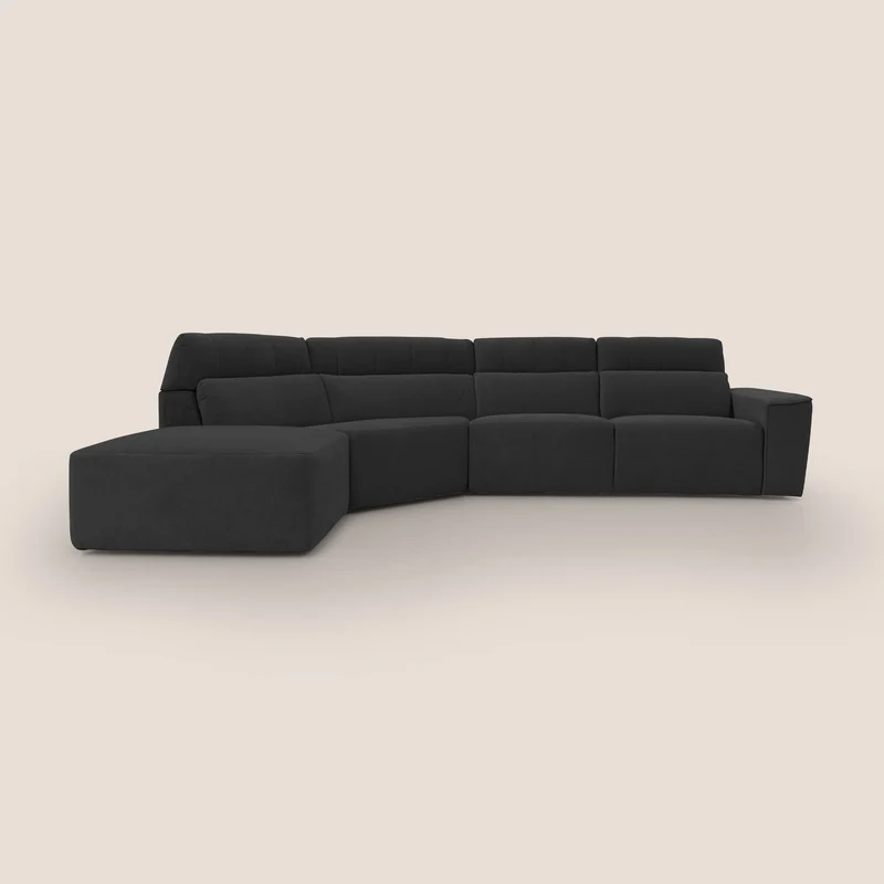 Clark Canapé d'angle avec option relax électrique en tissu imperméable et détachable T17 noir