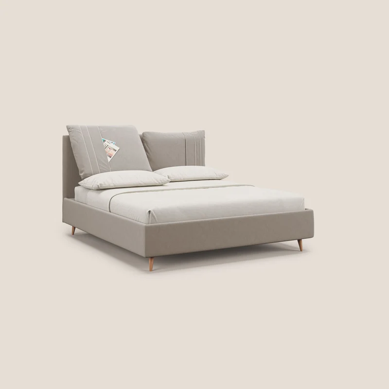 Nathan lit coffre avec coussins réglables et poches en microfibre velours imperméable T09 Taupe tortora