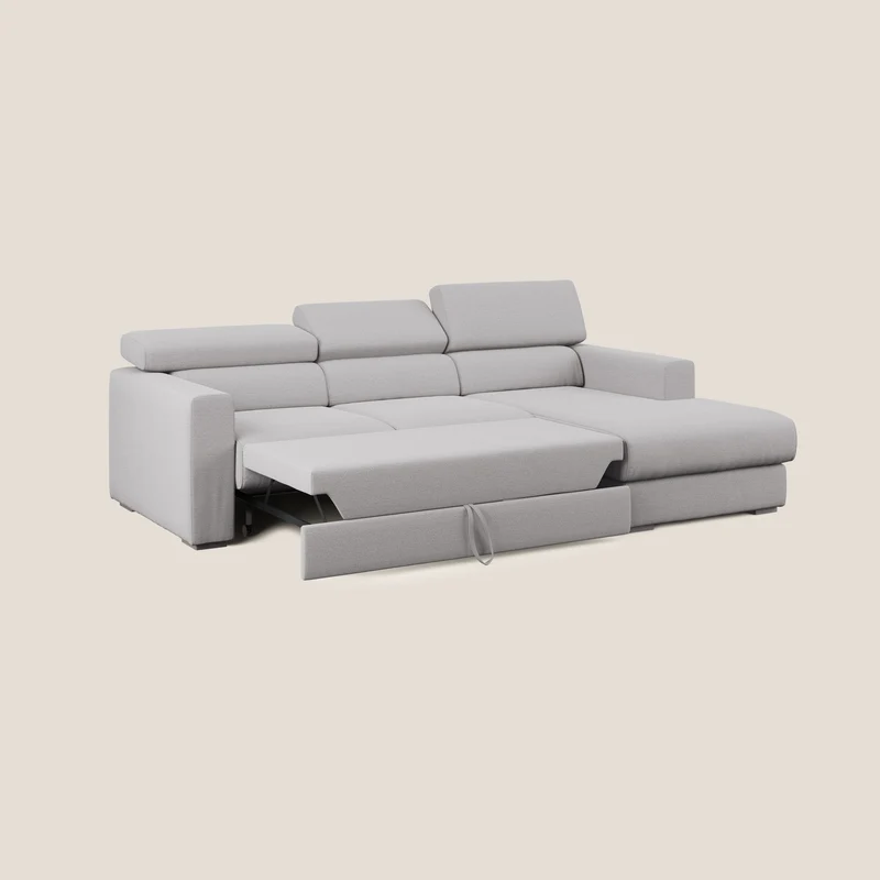 Canapé d'angle Dylan avec tiroir extractible en tissu flammé simili coton imperméable T19 gris