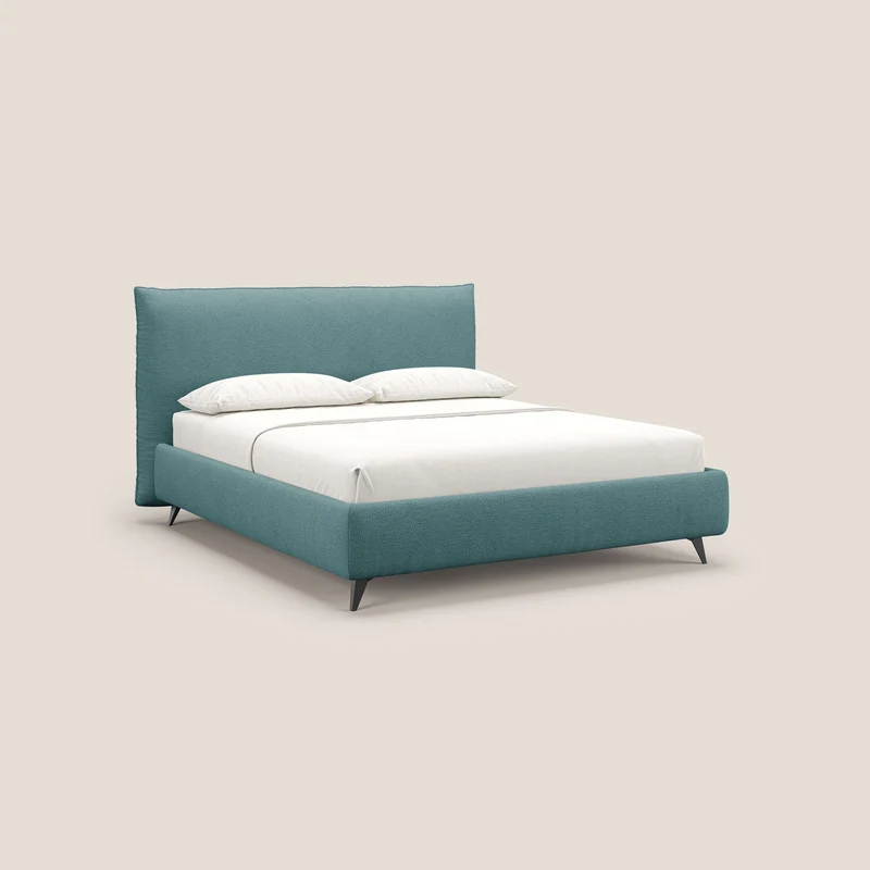 EROS lit rembourré en duvet d'oie avec coffre de rangement en bouclette précieuse détachable T16 bleu ciel