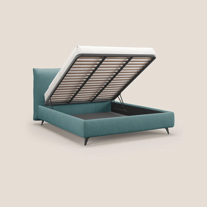 EROS lit rembourré en duvet d'oie avec coffre de rangement en bouclette précieuse détachable T16 bleu ciel
