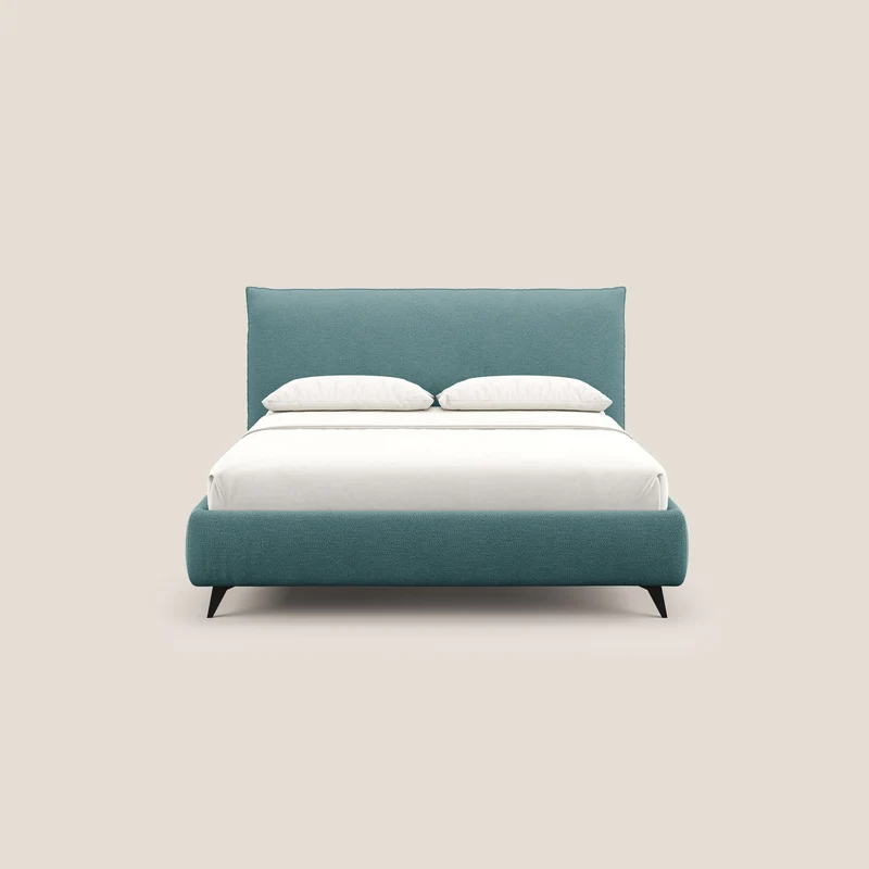 EROS lit rembourré en duvet d'oie avec coffre de rangement en bouclette précieuse détachable T16 bleu ciel
