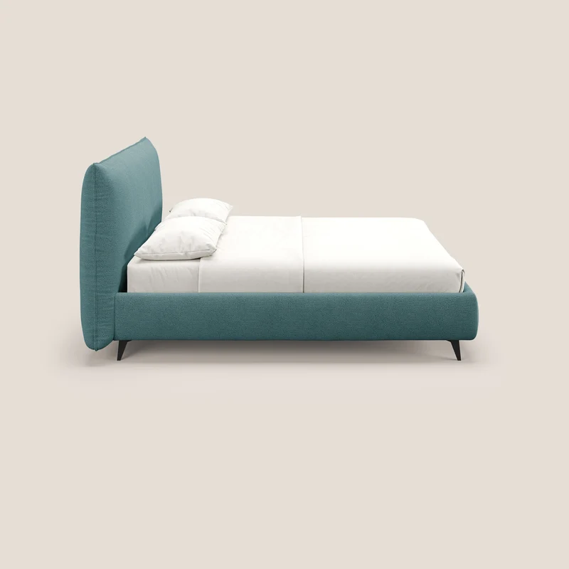 EROS lit rembourré en duvet d'oie avec coffre de rangement en bouclette précieuse détachable T16 bleu ciel