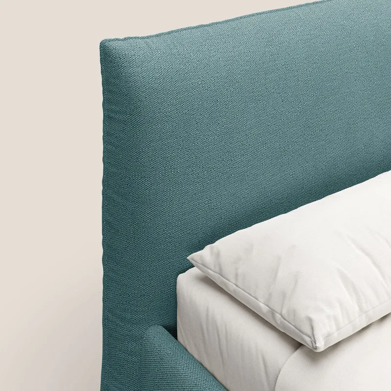 EROS lit rembourré en duvet d'oie avec coffre de rangement en bouclette précieuse détachable T16 bleu ciel