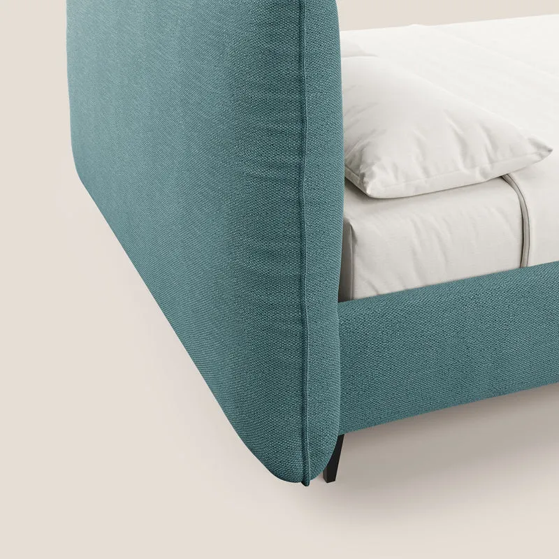 EROS lit rembourré en duvet d'oie avec coffre de rangement en bouclette précieuse détachable T16 bleu ciel