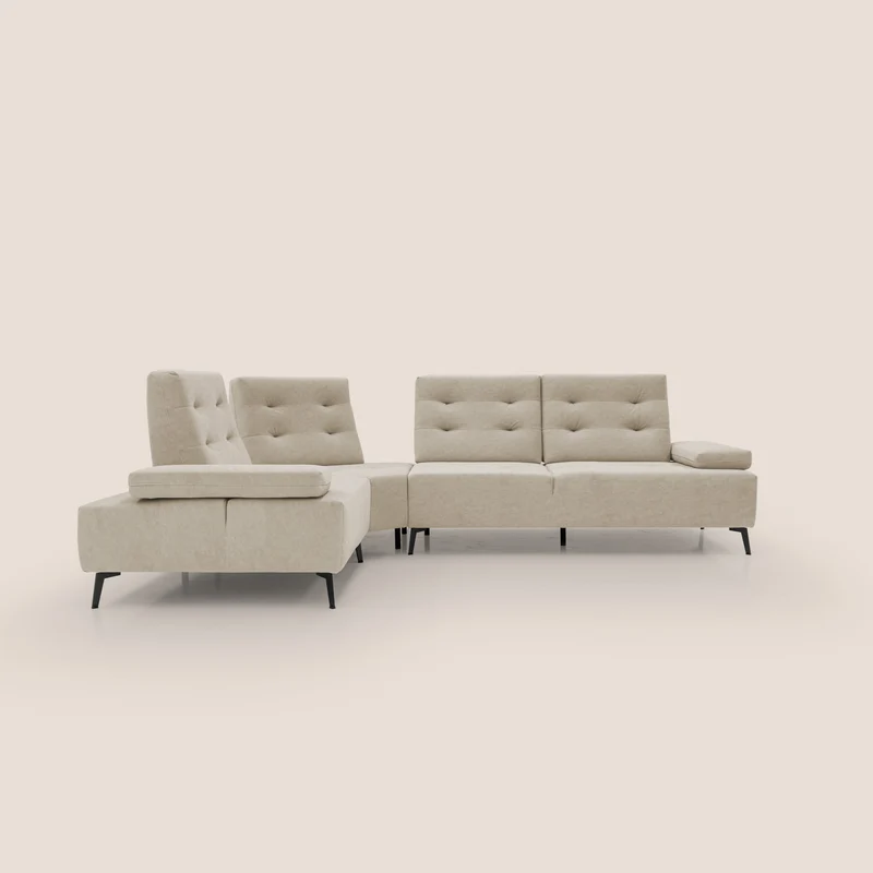 Lugano Canapé d'angle avec dossiers coulissants en velours doux T09 beige