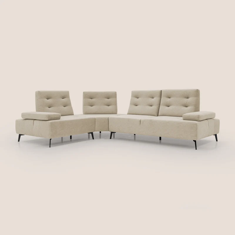 Lugano Canapé d'angle avec dossiers coulissants en velours doux T09 beige