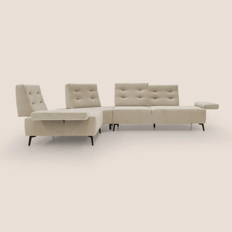Lugano Canapé d'angle avec dossiers coulissants en velours doux T09 beige