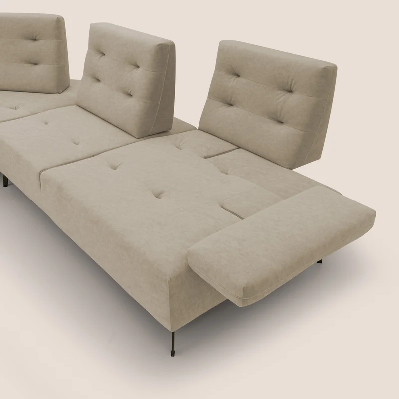Lugano Canapé d'angle avec dossiers coulissants en velours doux T09 beige