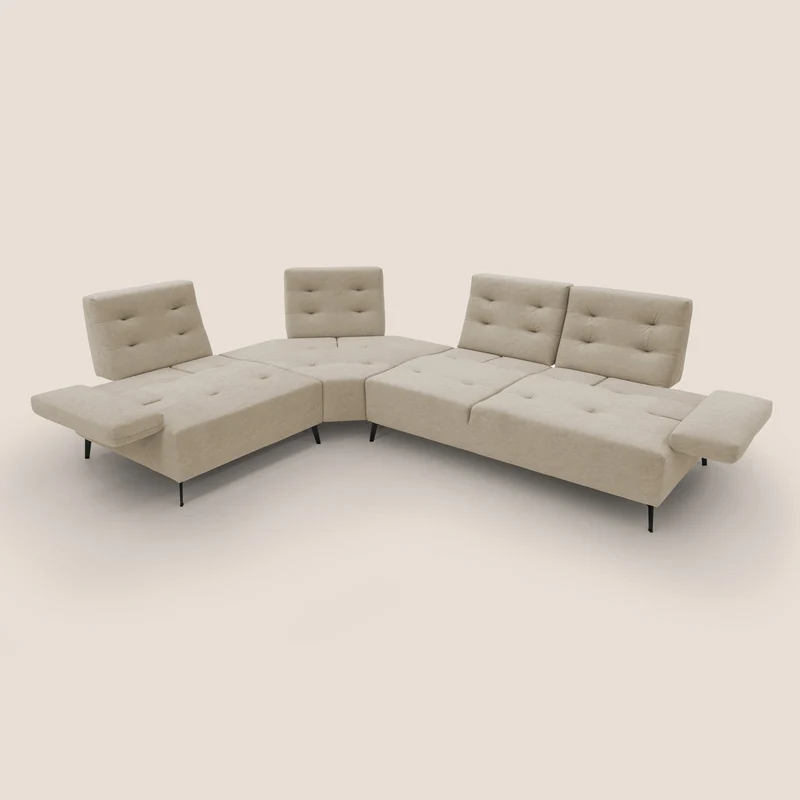 Lugano Canapé d'angle avec dossiers coulissants en velours doux T09 beige
