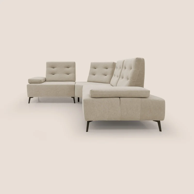 Lugano Canapé d'angle avec dossiers coulissants en velours doux T09 beige